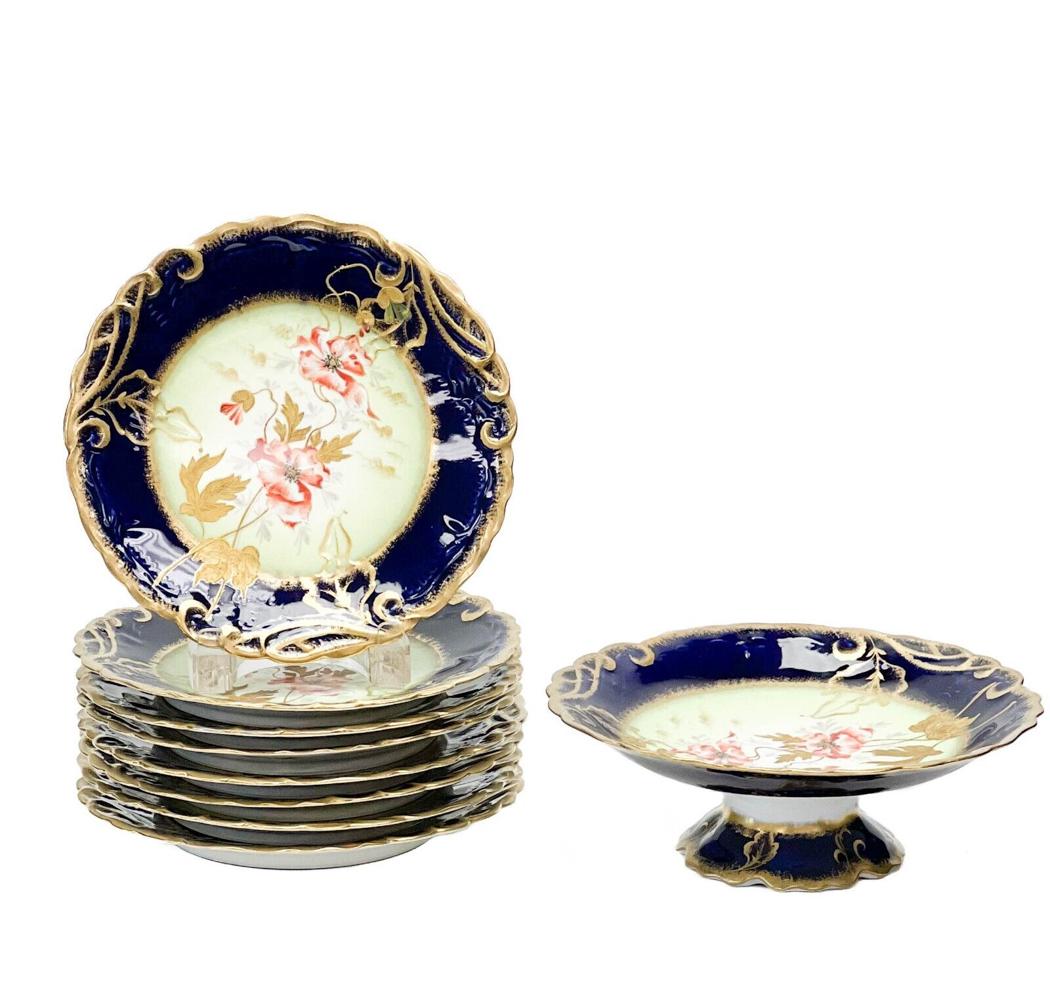 Limoges Charles Ahrenfeldt Art Nouveau 8 Dessert Plates & Footed Serving Dish (1 of 8)