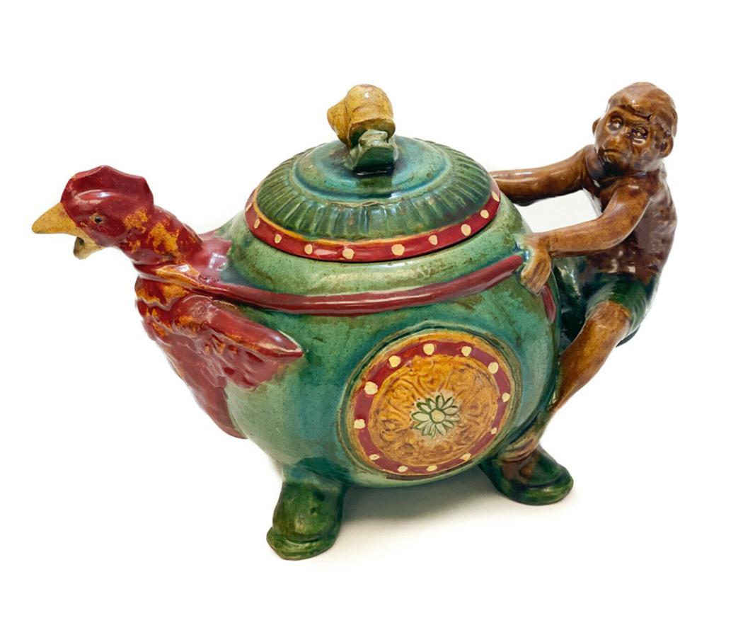 Minton Style Majolica Teapot - Monkey, Chicken, Snail (1 of 6)