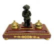 French Gilt Bronze and Red Sienna Marble Inkwell, 19th Century. Cherub Writing