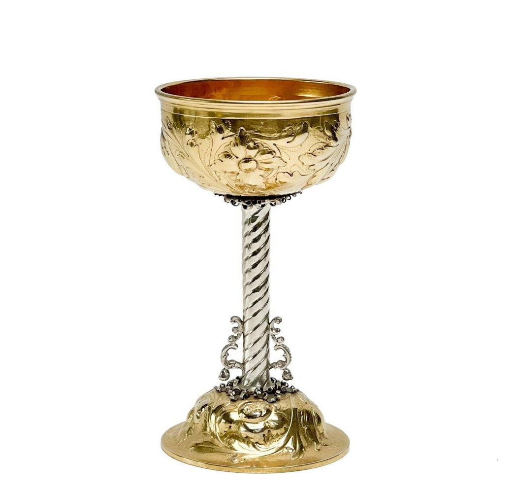 Wolf & Knell Hanau Germany Silver & Gilt Silver Repousse Goblet early 20th cen (1 of 5)
