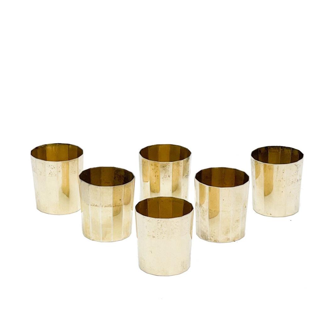 6 Continental Gilt Silver 1.5 inch Liqueur Cups Paneled Edges (1 of 4)