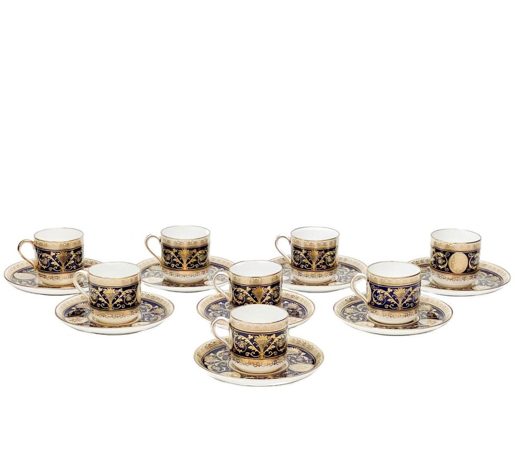 8 Copeland Spode England Porcelain Demitasse Cup & Saucers Cobalt & Gilt c.1920 (1 of 8)