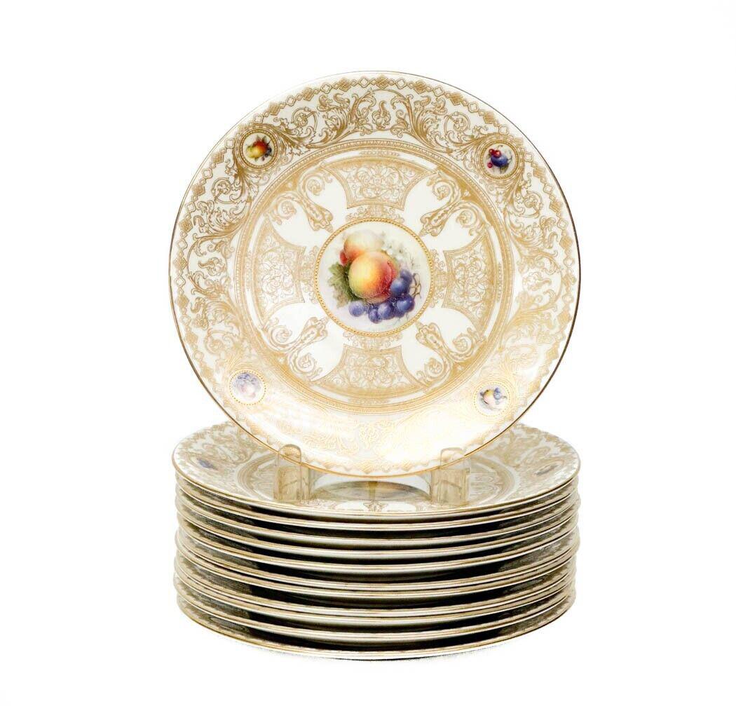 12 Royal Worcester England Gilt Porcelain Dessert Plates Signed R Sebright 1912 (1 of 8)