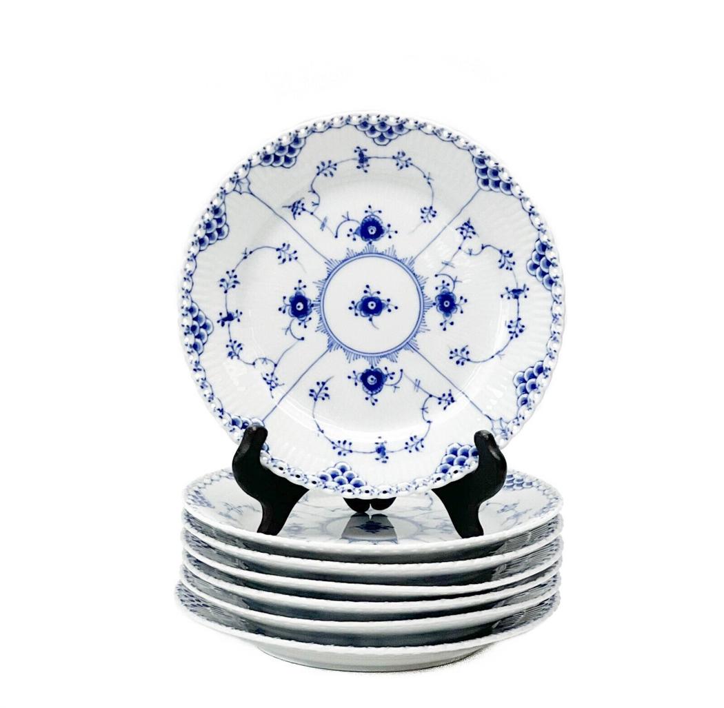 7 Royal Copenhagen Denmark Porcelain Dessert Plates Blue Fluted Full Lace #620 (1 of 4)