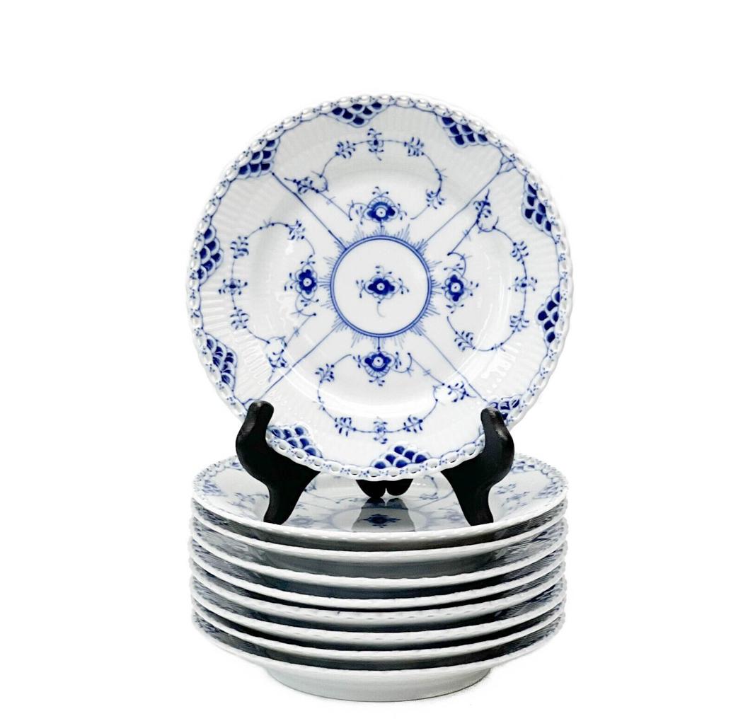 9 Royal Copenhagen Denmark Porcelain Bread Plates Blue Fluted Full Lace #617 (1 of 5)
