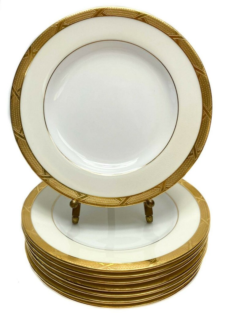 8 Minton Textured Gold Banned Rim Bread Plates c1900 (1 of 3)