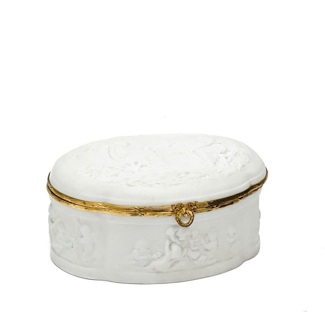 Limoges France Biscuit Porcelain Table Box Gilt Bronze Mounts circa 1940 (1 of 6)