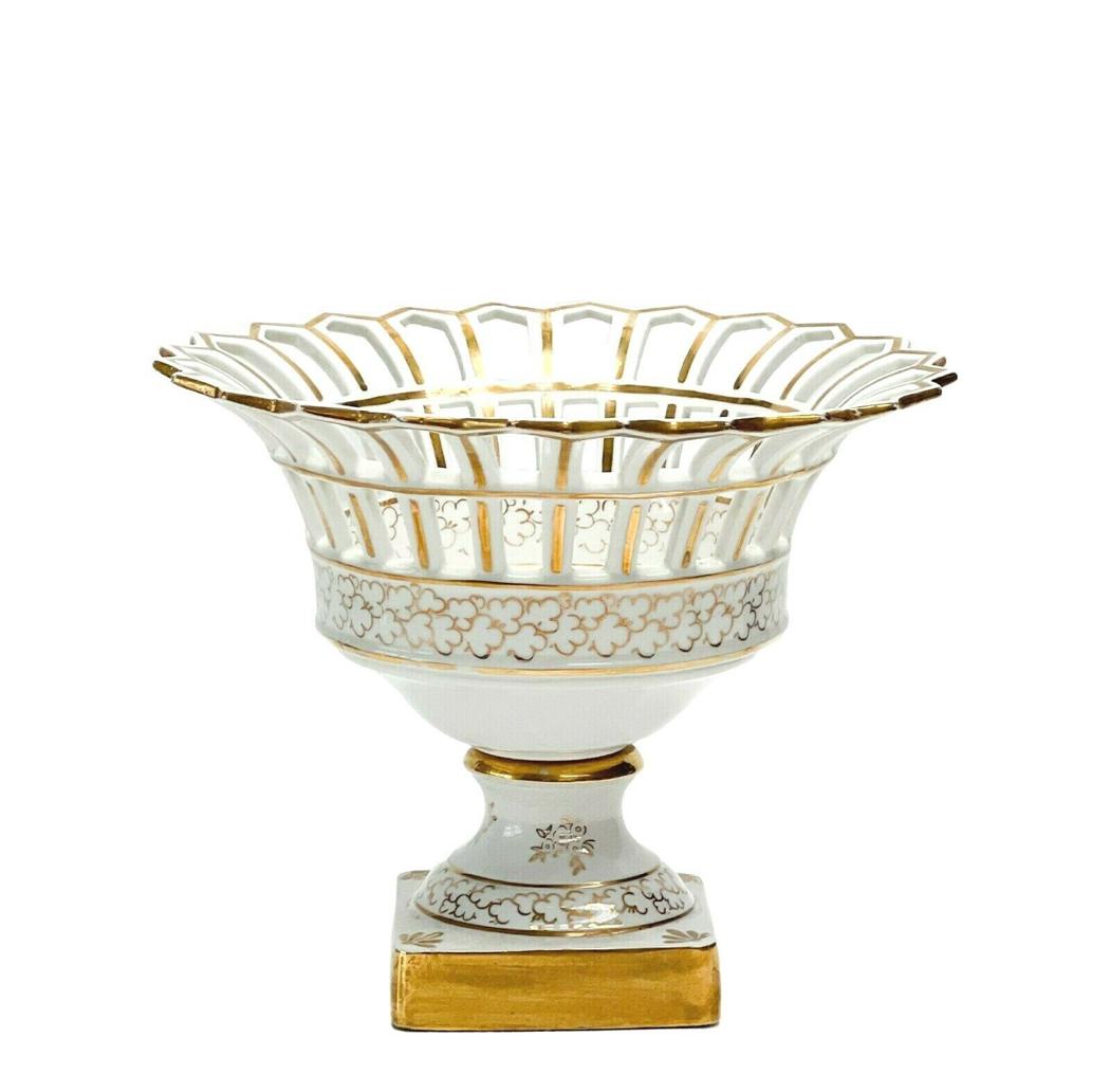Gilt Porcelain Reticulated Centerpiece Bowl 2nd half 20th Century Floral (1 of 8)