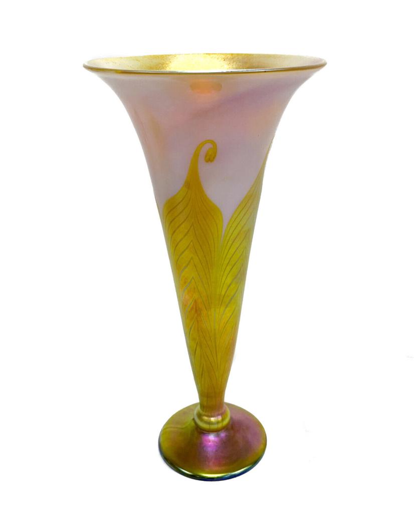 Lundberg Studios Gold Iridescent Pulled Feathered Trumpet Vase, 2011 (1 of 6)