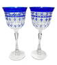 Pair Varga Cobalt Blue Cut Glass Clear 12 Ounce Water Goblets in Barcelona