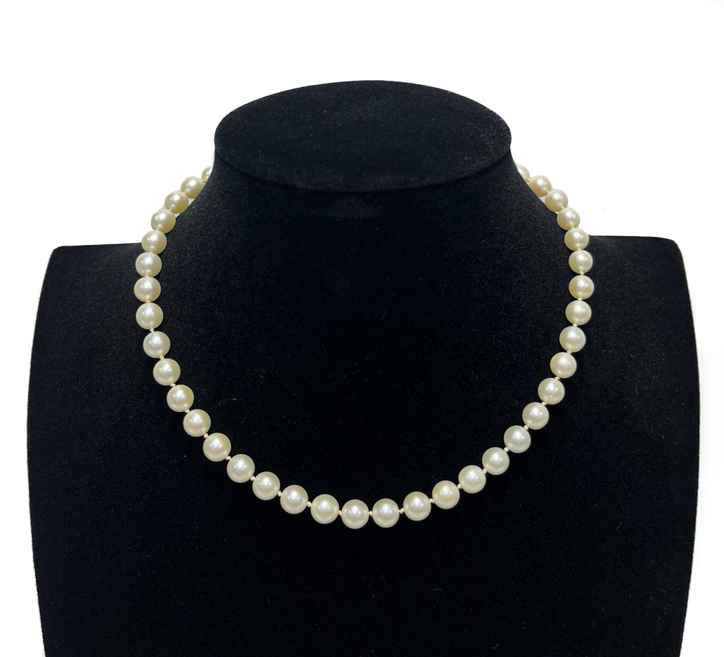14k Yellow Gold Single Strand Pearl Necklace 6.9mm (1 of 8)