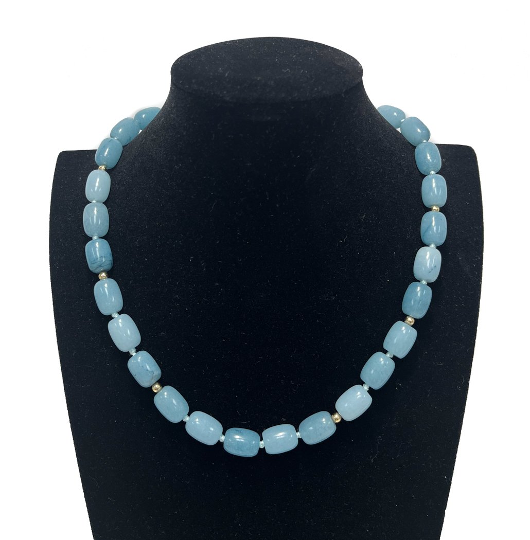 14k Yellow Gold and Blue Agate or Jasper Necklace (1 of 8)