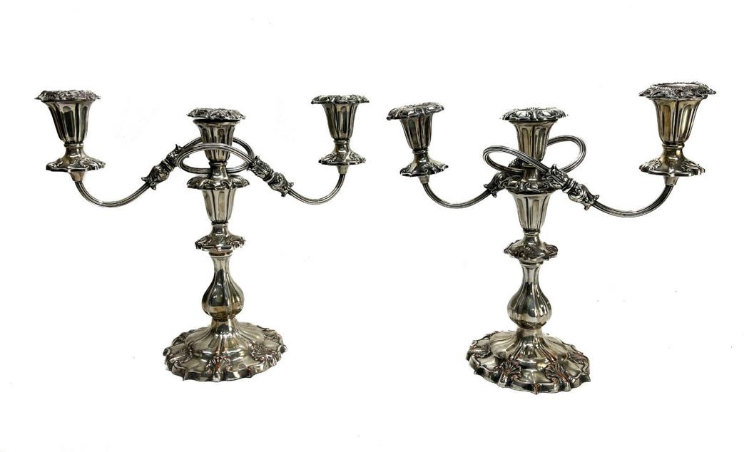 Pair Continental Silverplate Scrolled 3 Light Candelabra (1 of 7)