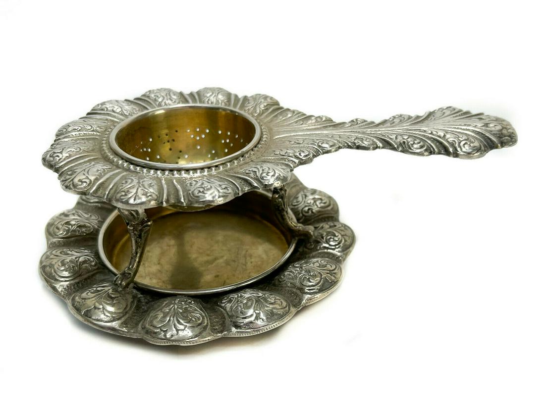 Swiss 800 Silver Tea Strainer. Gilt and Repousse Swirls (1 of 5)