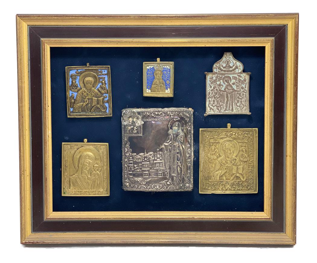 Group of 6  Saints  Icon Plaques Gilt Metal (1 of 5)