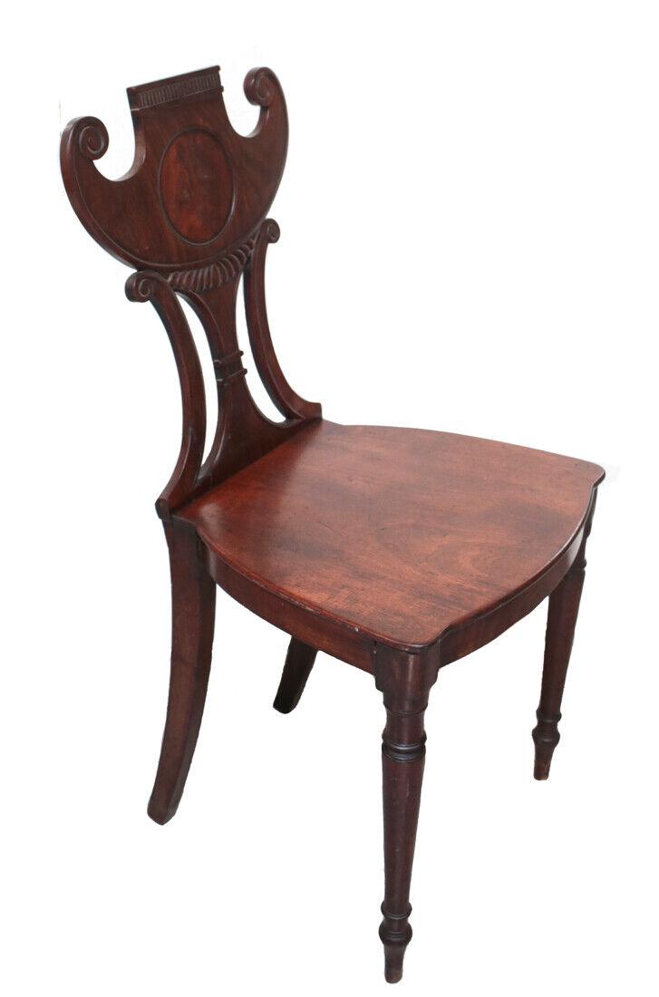 Regency Style Deep Mahogany Side or Hall Chair Scroll Back 19th/20th Century (1 of 9)