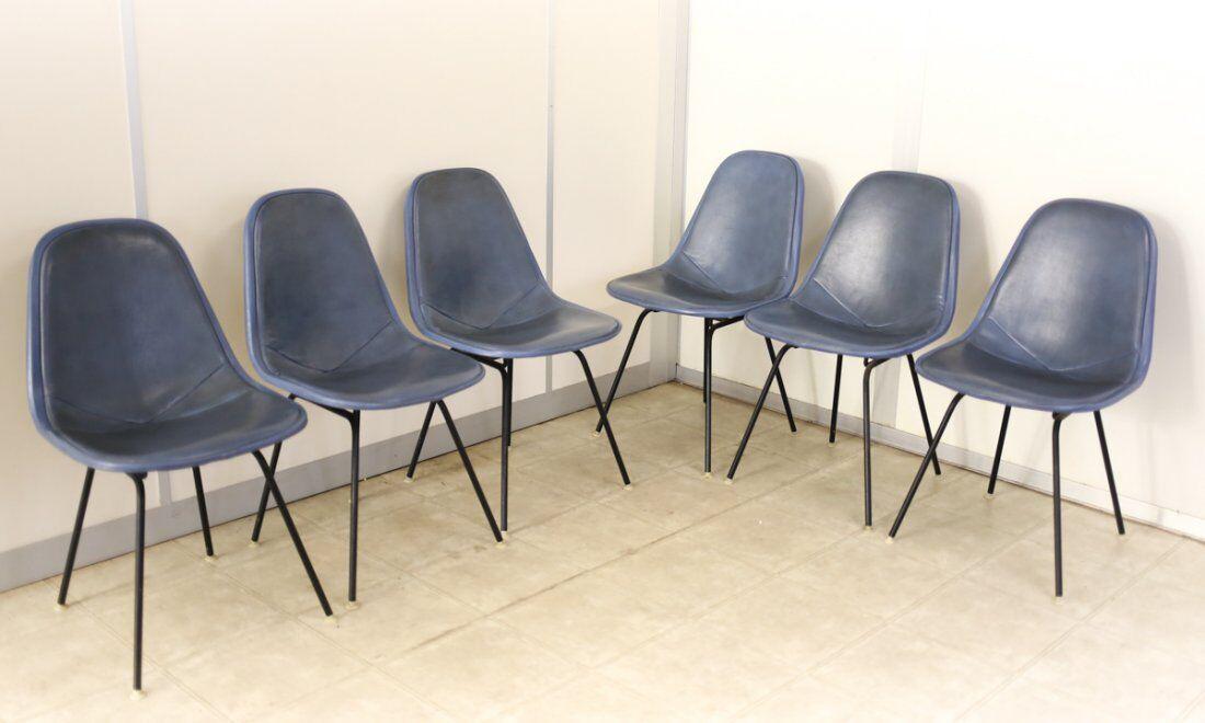 Set of 6 Eames Era Herman Miller Wire Dkx-1 Dowel Legs Chairs Blue Set covers (1 of 7)