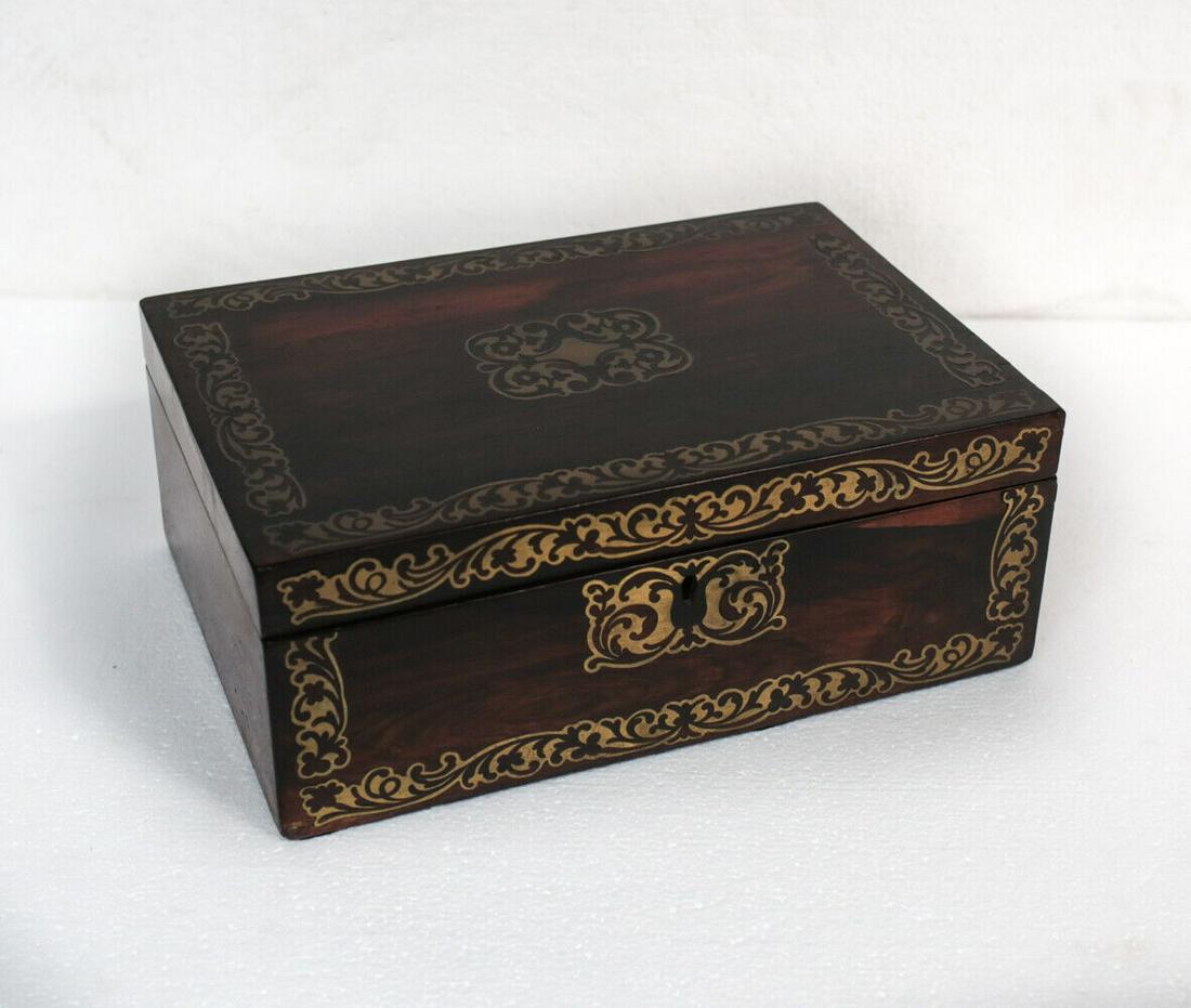 19th century Letter Box with inlaid bronze designs (1 of 5)