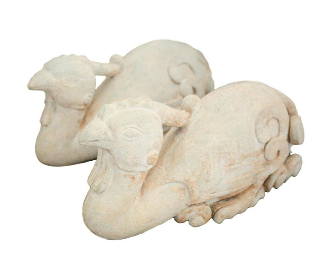 Pair of Large Carved White Stone Pheasant or Phoenix Statues - No Reserve (1 of 7)