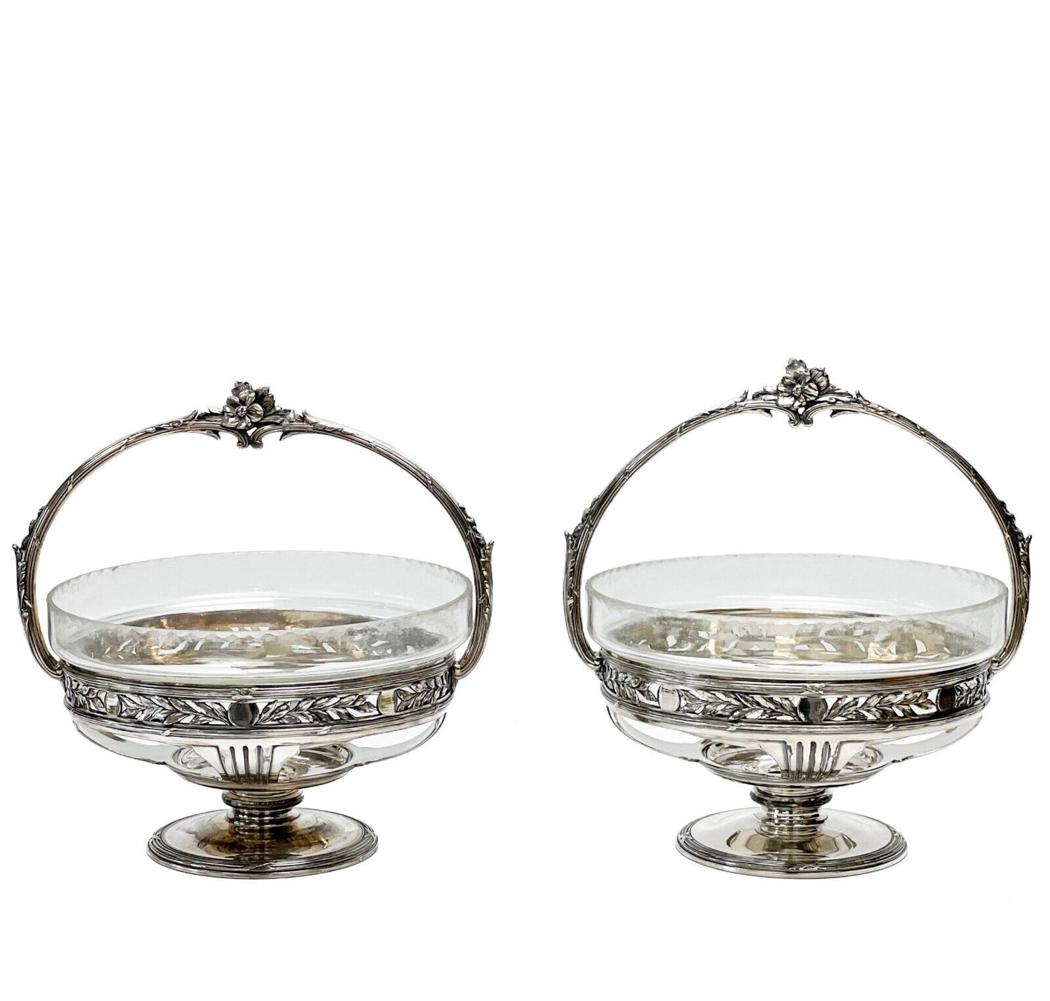 Pair O Gallia Christofle French Silver Plate & Glass Centerpiece Baskets c. 1915 (1 of 8)