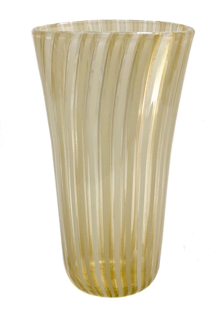 Barovier & Toso Art Glass Lattimo Gold Striped Vase, circa 1970 (1 of 8)