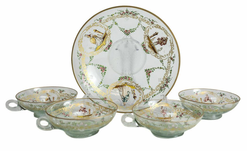 German Glass Hand Painted Berry Bowl Service for 4 (1 of 5)