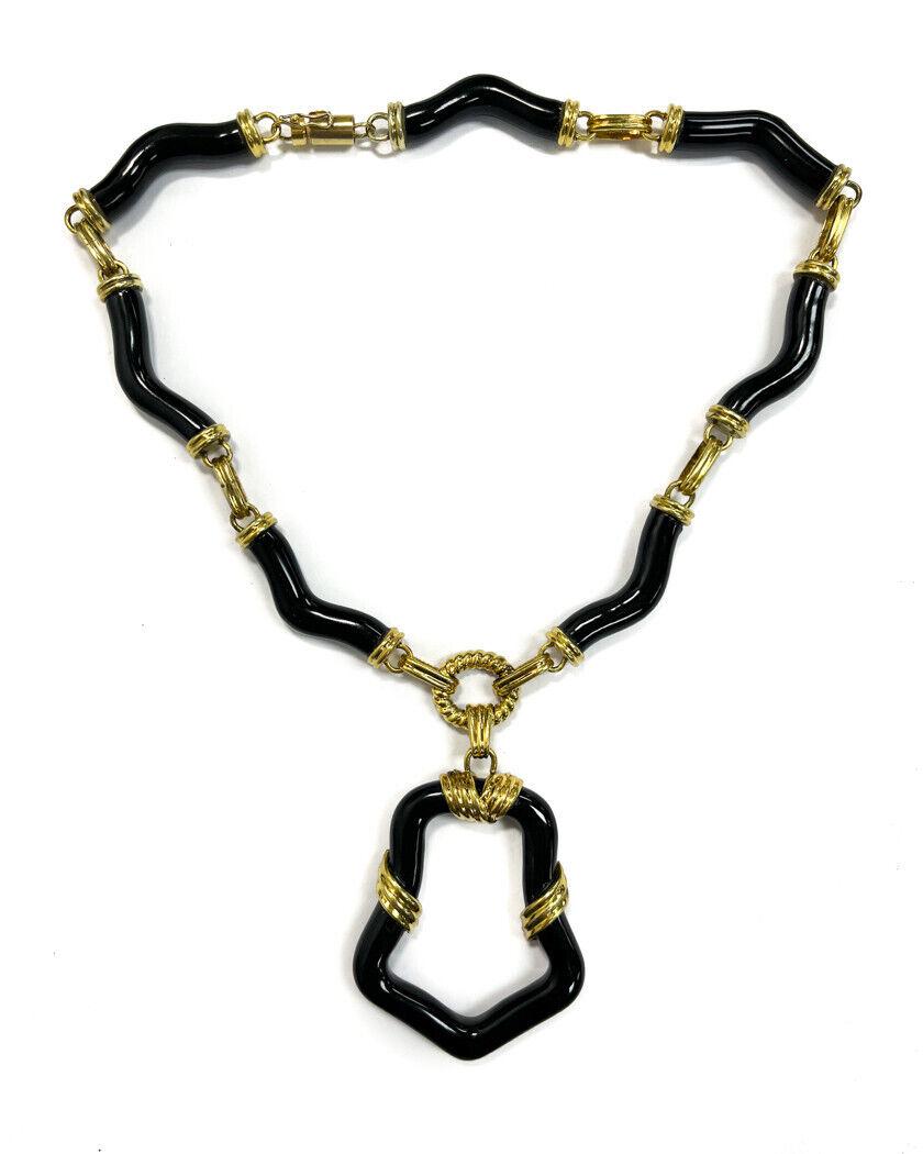 14k Yellow Gold Black Nephite  Jade Necklace, GIA (1 of 8)