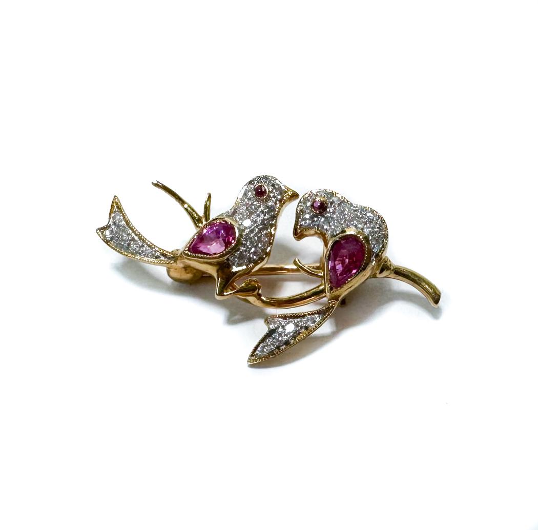 18k Le Vian Pink Sapphire and Diamond Turtle Dove Bird Pin Brooch (1 of 6)