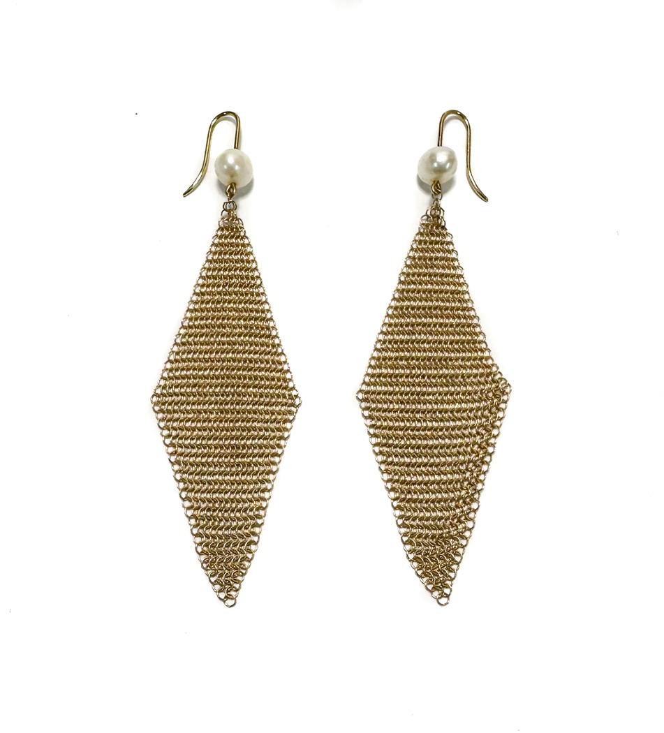 Tiffany & Co. 18k Yellow Gold and Pearl Mesh Drop Earrings (1 of 7)
