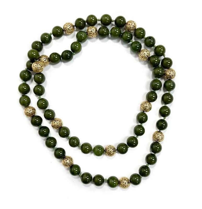 Nephrite Jade and 14k Gold  Single Strand Necklace 10mm (1 of 5)