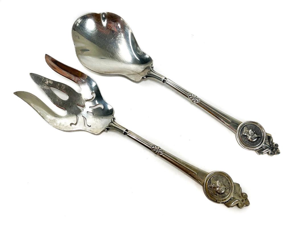 Pair Gorham Sterling Silver Salad Servers in Medallion, 20th Century (1 of 5)