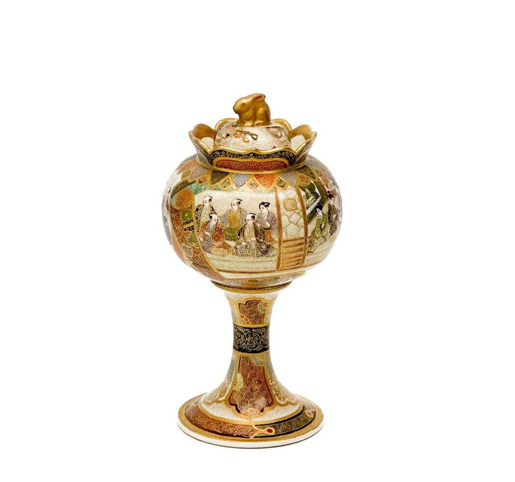 Japanese Ryozan Satsuma Hand Painted Porcelain Incense Jar Rabbits Meiji Period (1 of 8)