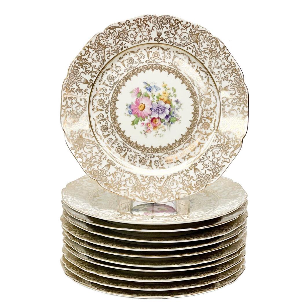 11 Bohemian Royal Ivory Czech Porcelain Dinner Plates in Windsor circa 1940 (1 of 5)