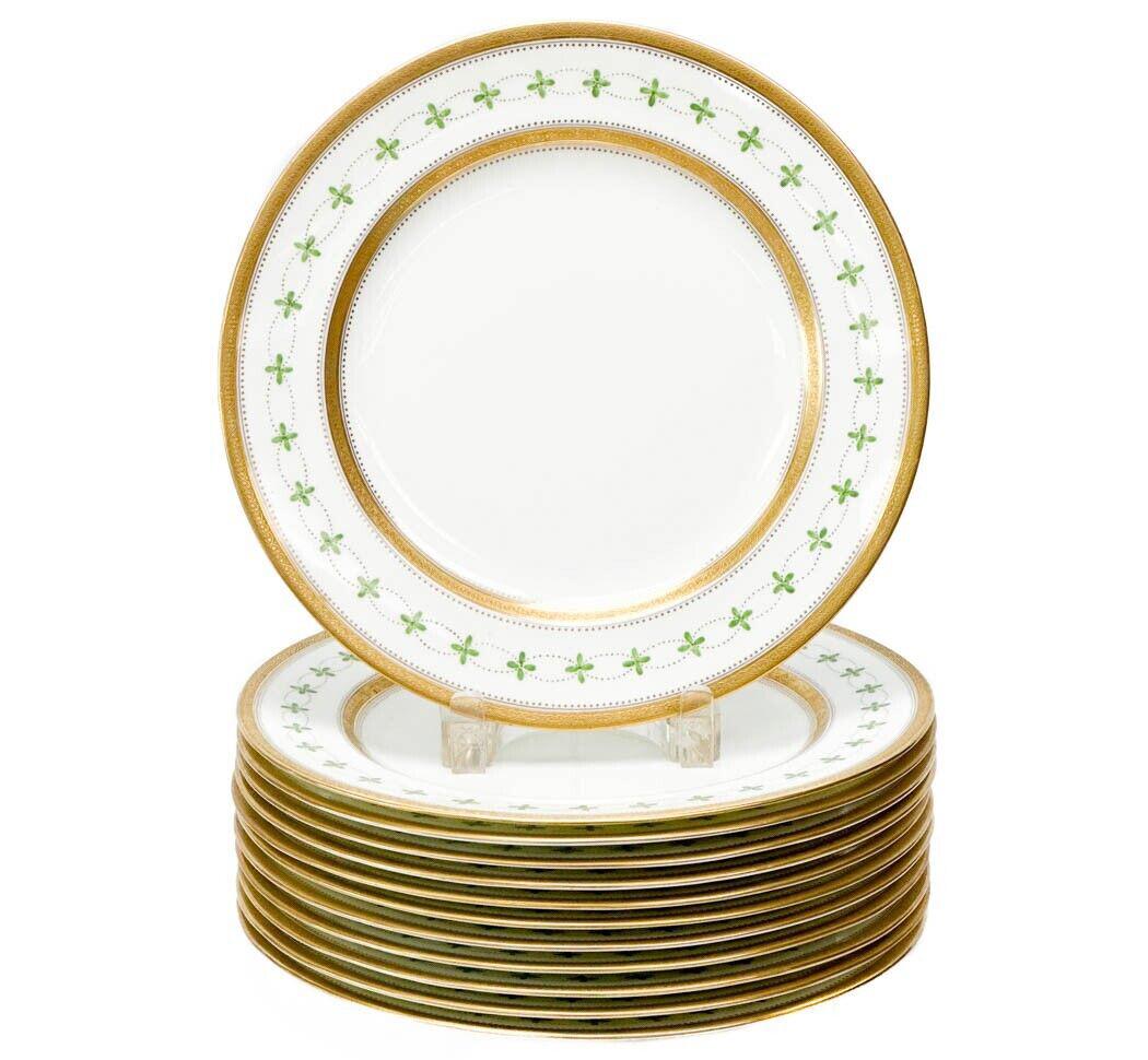 12 Wedgwood England Porcelain Dinner Plates Green Clover Decoration c1920 (1 of 6)