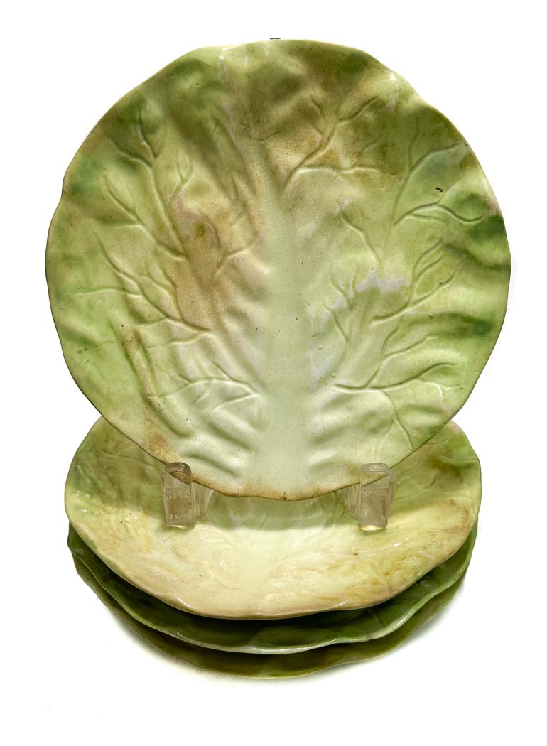 4 English Majolica Lettuce Leaf Ware Dessert Plates (1 of 8)