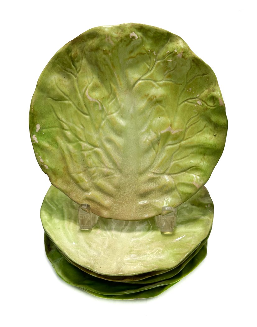 6 English Majolica Lettuce Leaf Ware Dessert Plates (1 of 10)