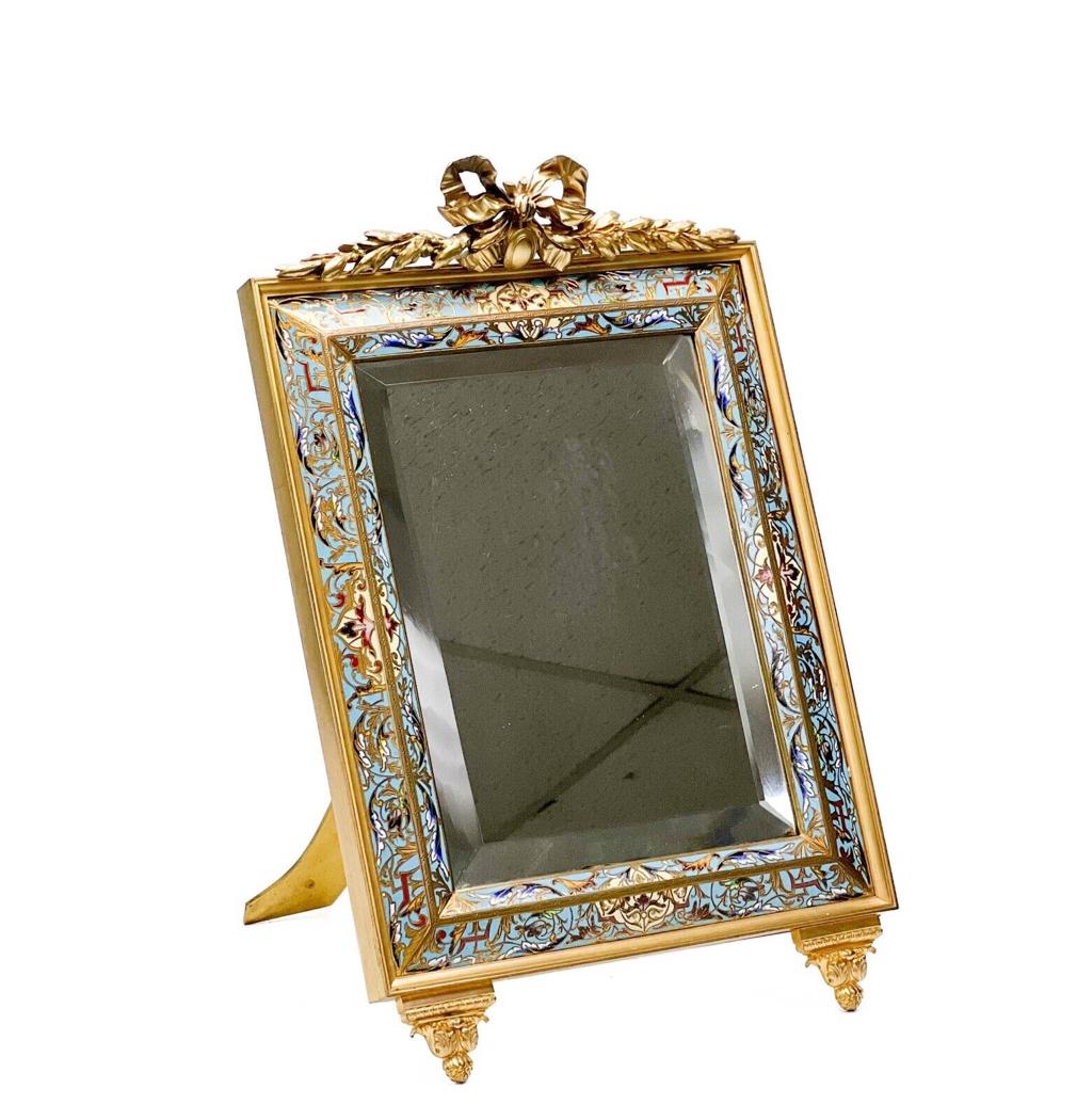 French Champleve Enamel & Gilt Bronze Vanity Table Mirror 2nd quarter 20th cen (1 of 7)