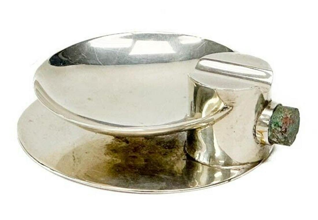 William Spratling Mexico Sterling Silver Ash Tray with Green Stone c. 1950 (1 of 6)