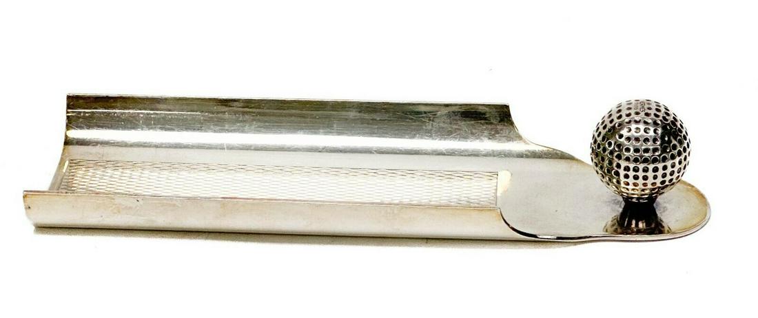 Hermes France Silver Plate Desk / Pen Tray, Handle Modeled as a Golf Ball (1 of 5)