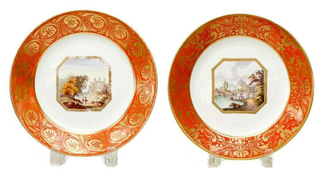 Pair Royal Crown Derby Hand Painted Topographical Porcelain Plates c. 1815 (1 of 10)