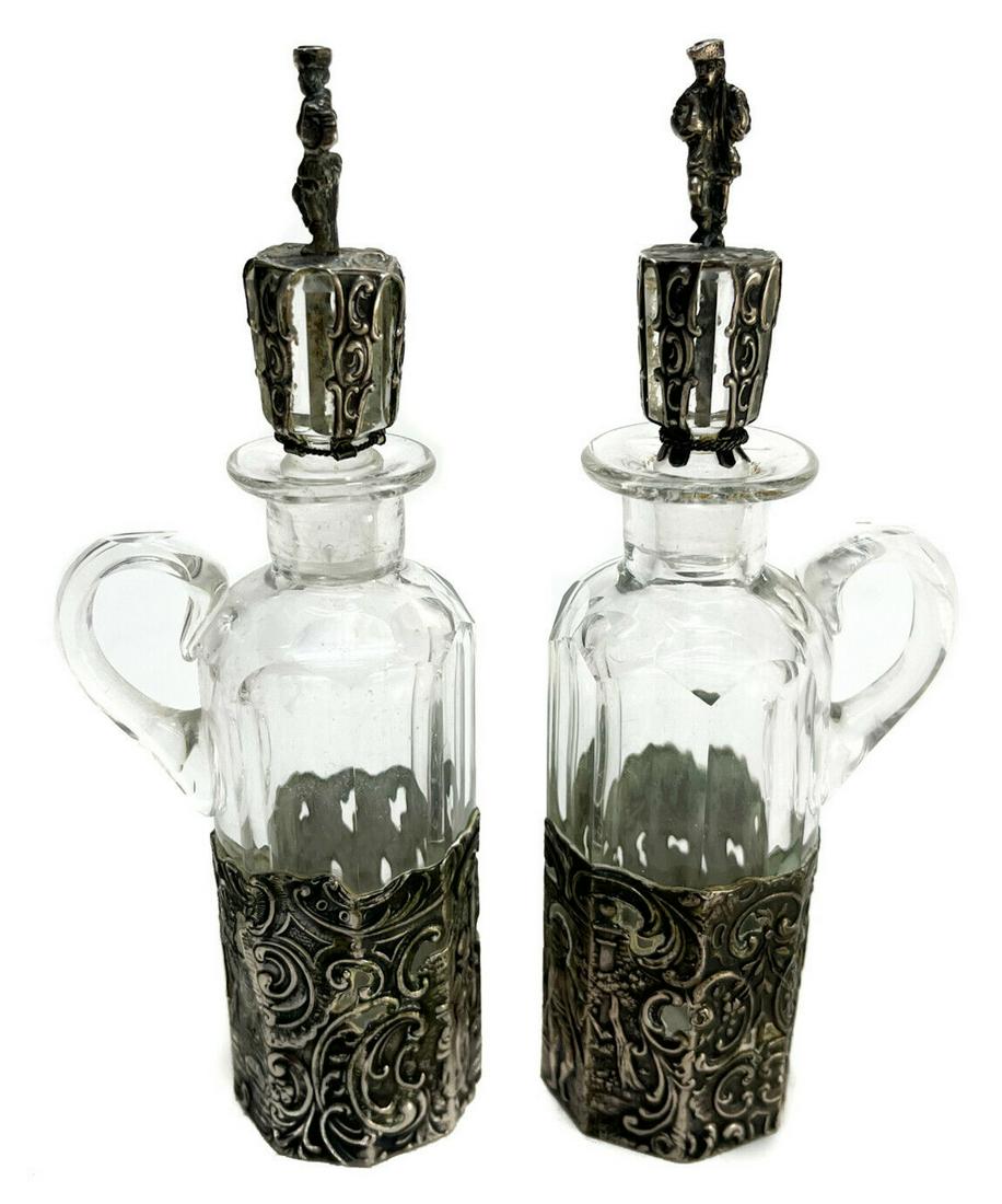 Pair German Silver Overlay and Glass Vinaigrette Bottles, circa 1920 (1 of 8)