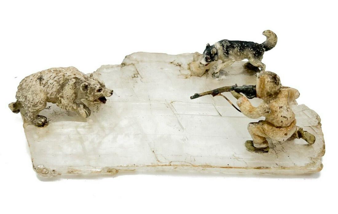 Austrian Cold Painted Bronze Figures Mounted on Quartz (1 of 6)