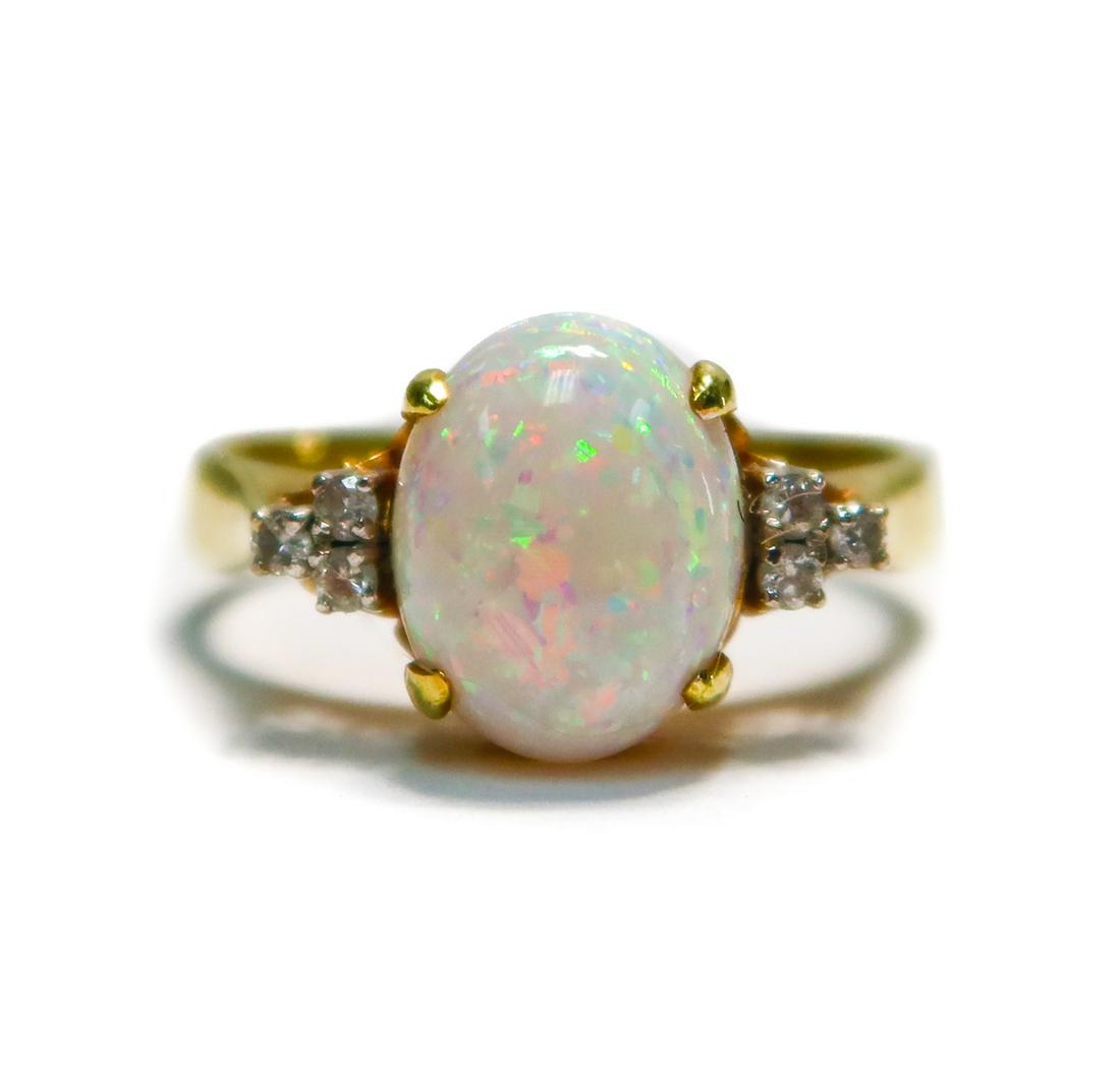 14k Yellow Gold Opal and Diamod Ring, Size 4.5 (1 of 10)