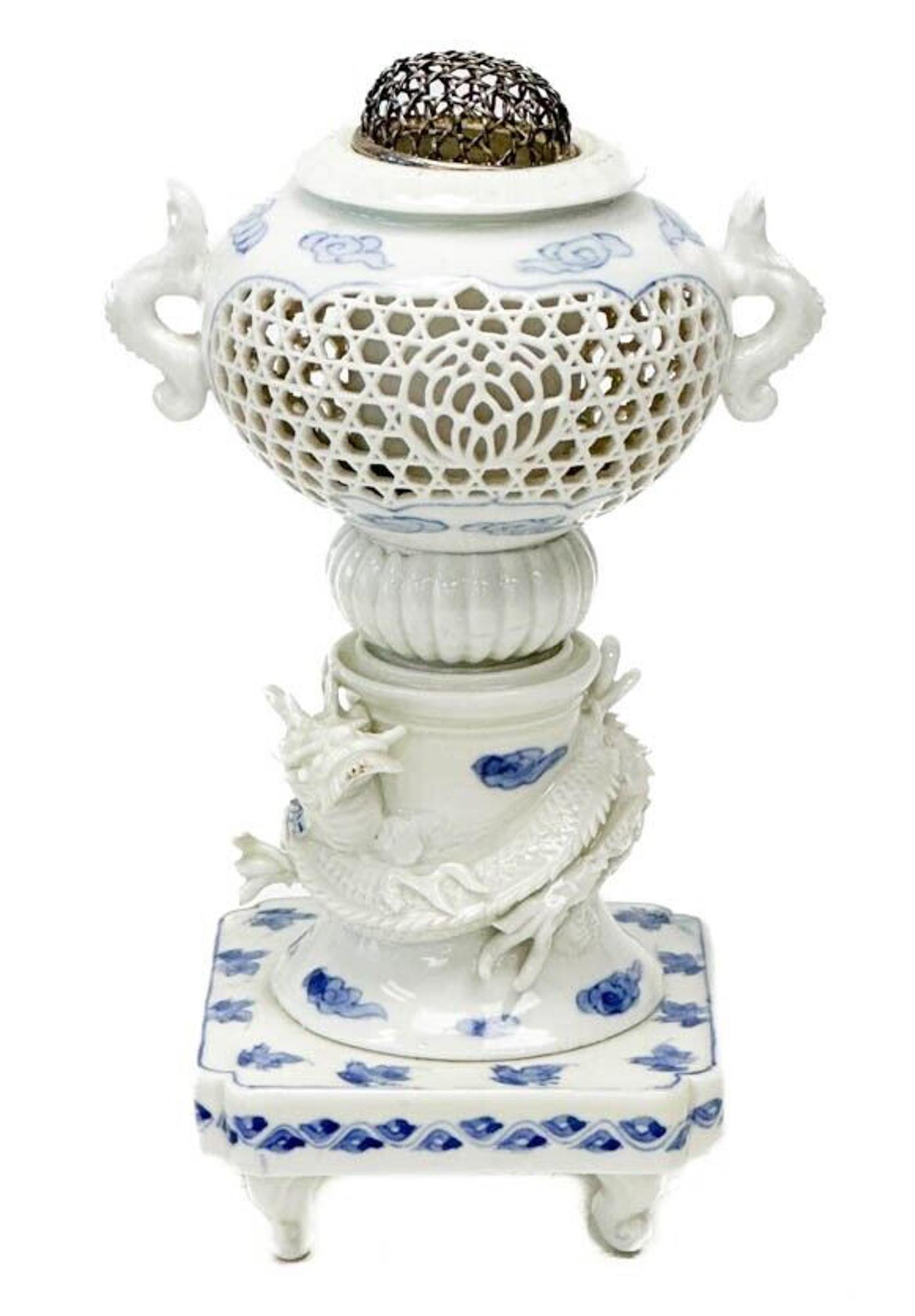 Japanese Satsuma Hirado Ware Porcelain & Silver Dragon Koro Incense Vase Meiji (1 of 9)