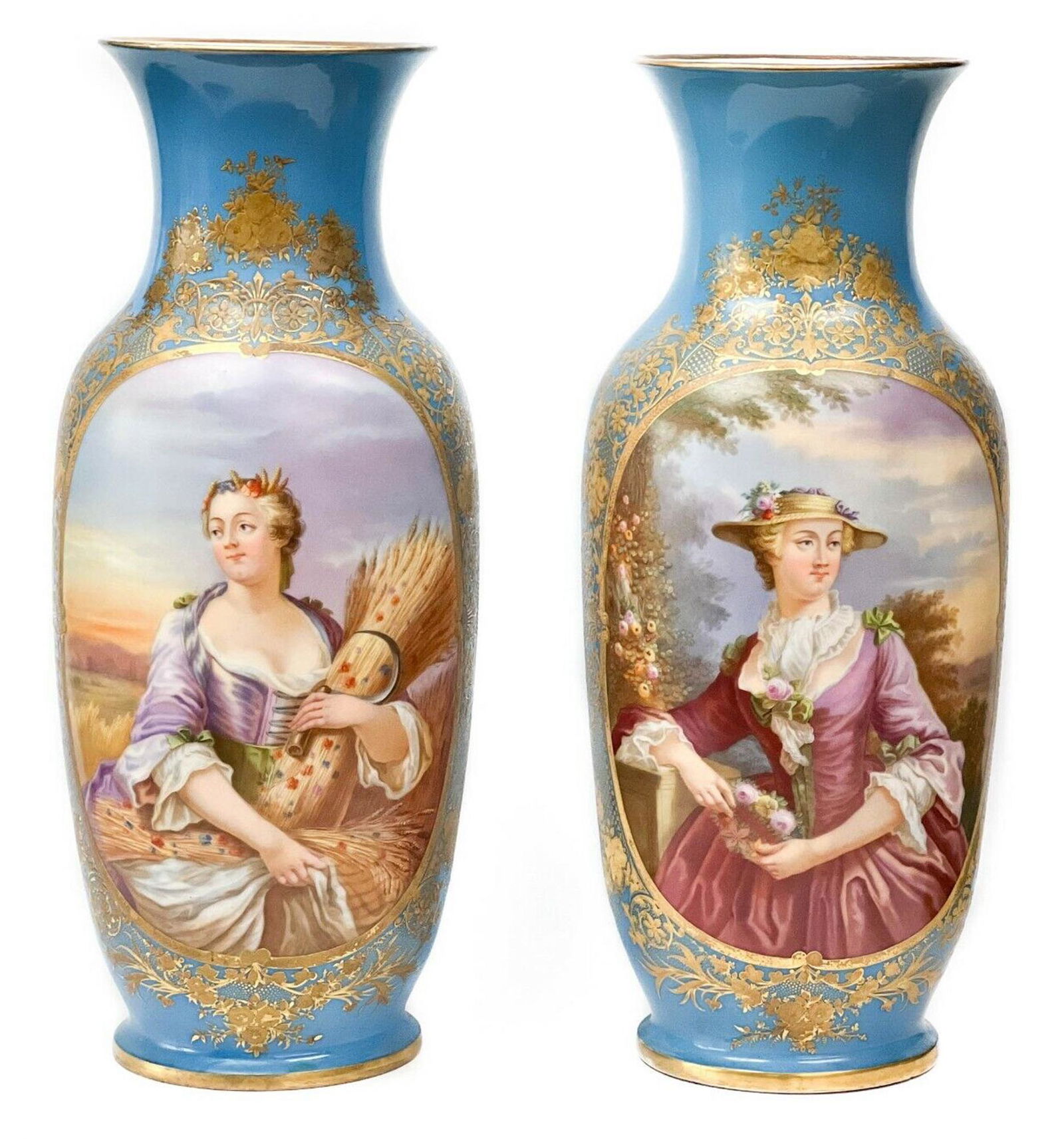 Pair Sevres Style Hand Painted Large Porcelain Portrait Urns, late 19th century (1 of 7)