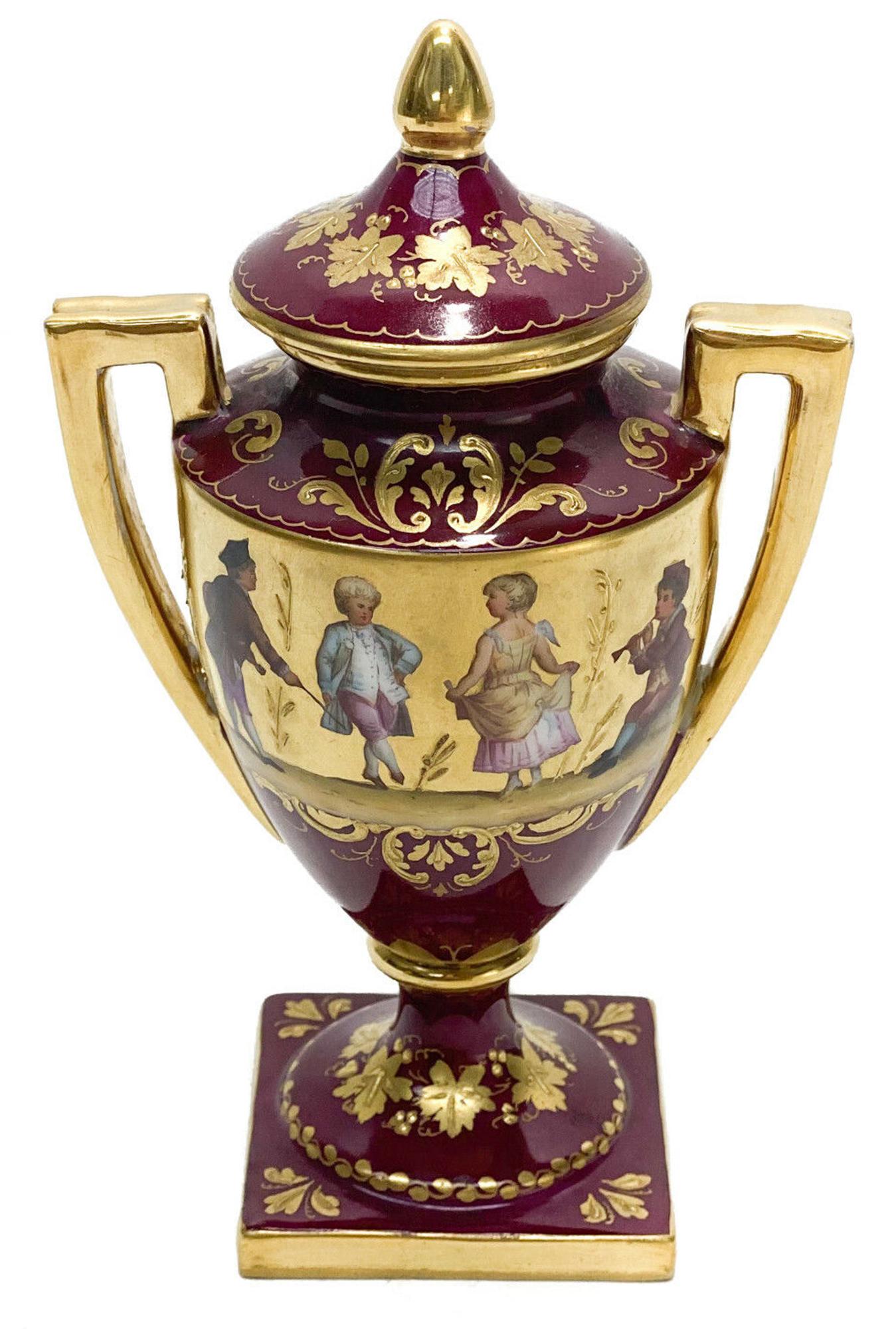 Royal Vienna Hand Painted Miniature Twin Handled Urn (1 of 5)