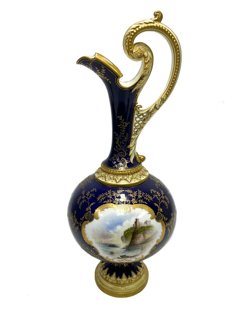 Coalport England Porcelain Hand Painted Footed Ewer, Tantallon Castle, c.1900 (1 of 12)