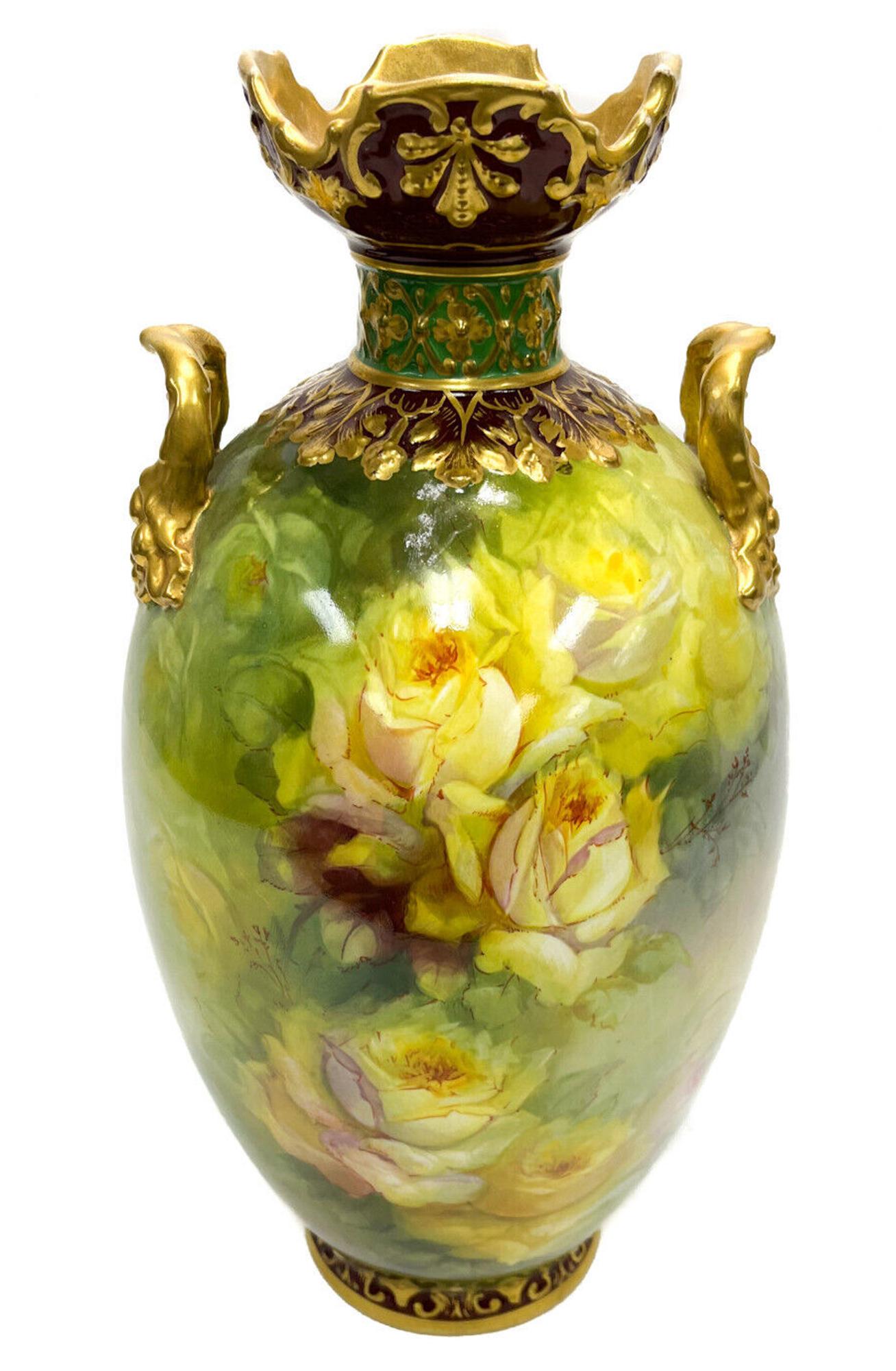 Royal Bonn Germany Hand Painted Porcelain Twin Handled Urn, circa 1900. Roses (1 of 8)