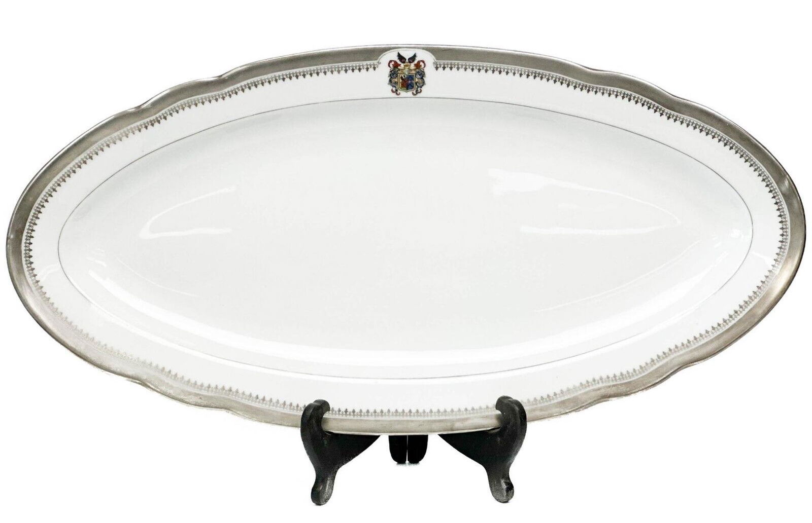 Kuznetsov Russian Silvered Porcelain Fish Platter Coat of Arms early 20th cen (1 of 6)