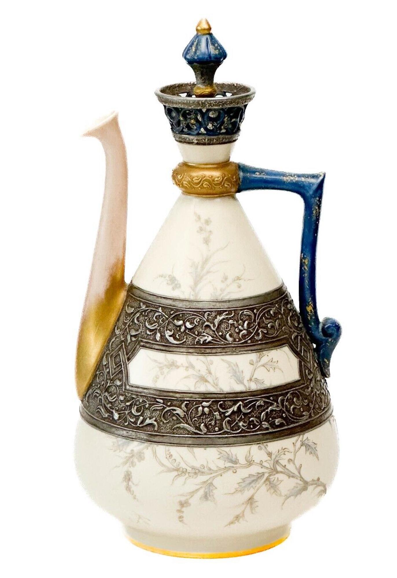 Royal Worcester England Hand Painted Porcelain Turkish Coffee Pot 1884 Florals (1 of 8)